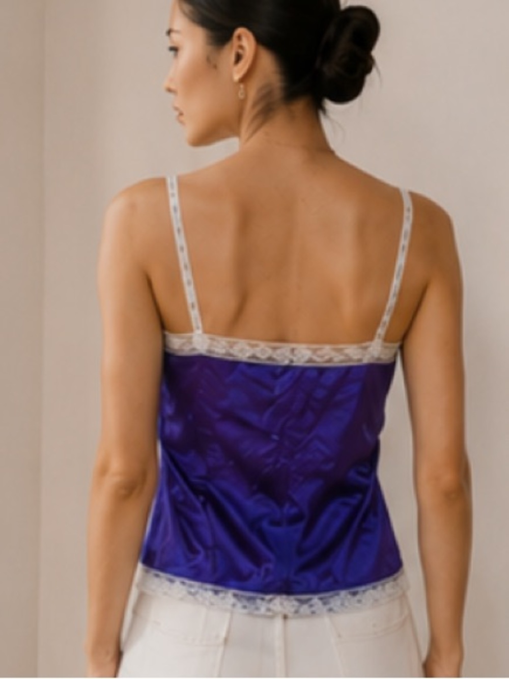 FREE WOMAN 100% Silk and lace camisole, purple, small - Picture 4 of 14